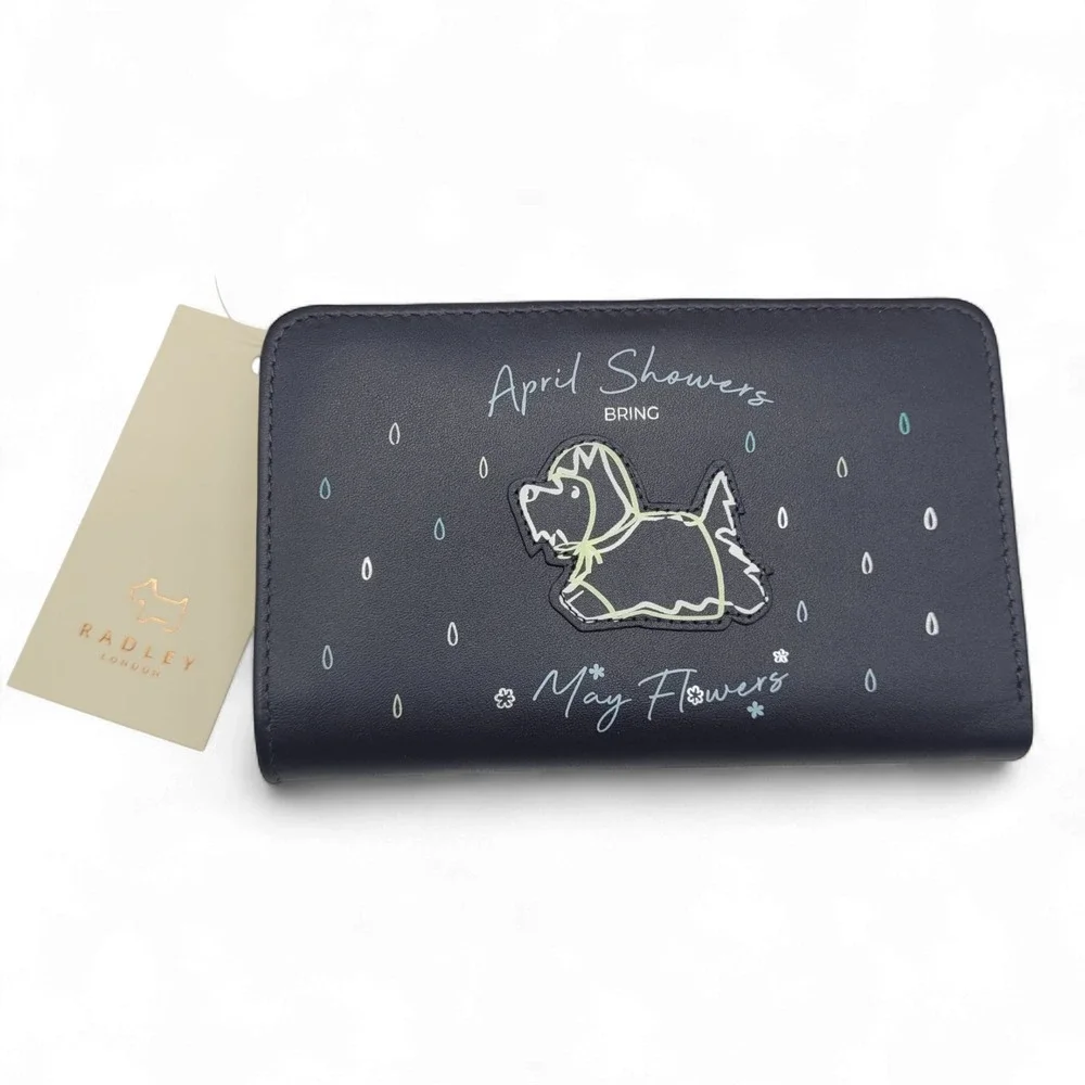 Radley April Showers Medium Bifold Wallet – Ink Leather‎ 5.5x3.5 for Women